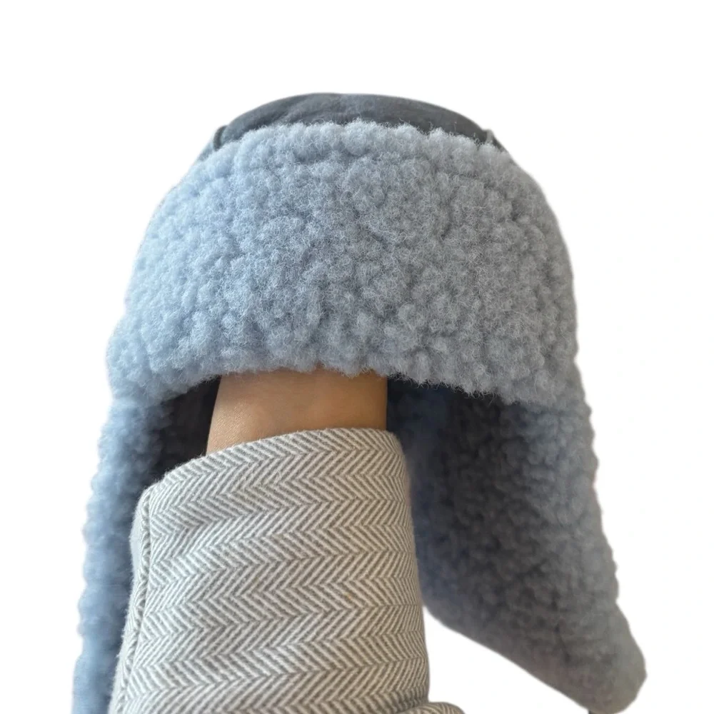 Overland Children’s Unisex Sheepskin Fur Dyed Blue Leather‎ Aviator Hat